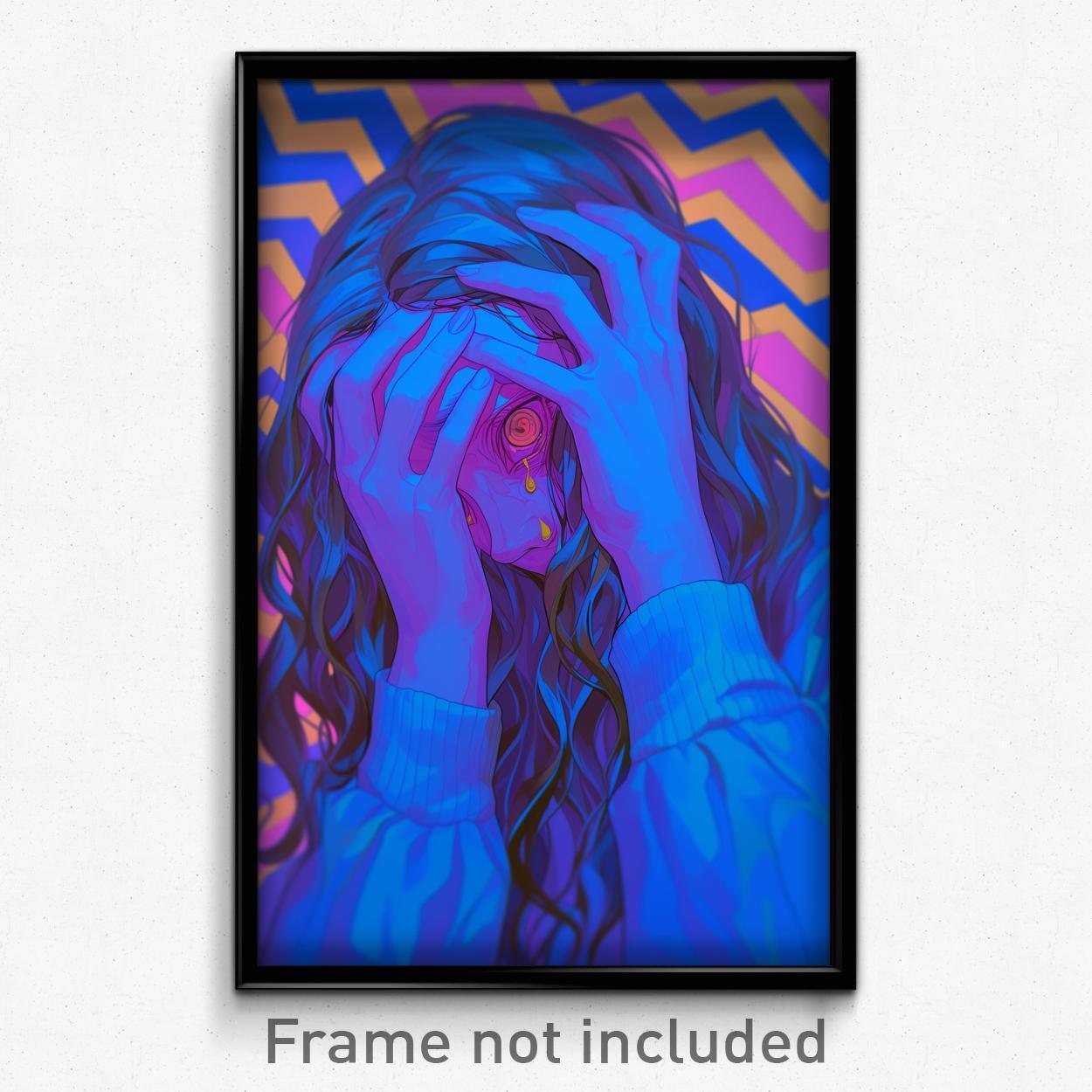 Art Poster - Woman Feeling Frustrated Wearing Zigzag Blue (Print)