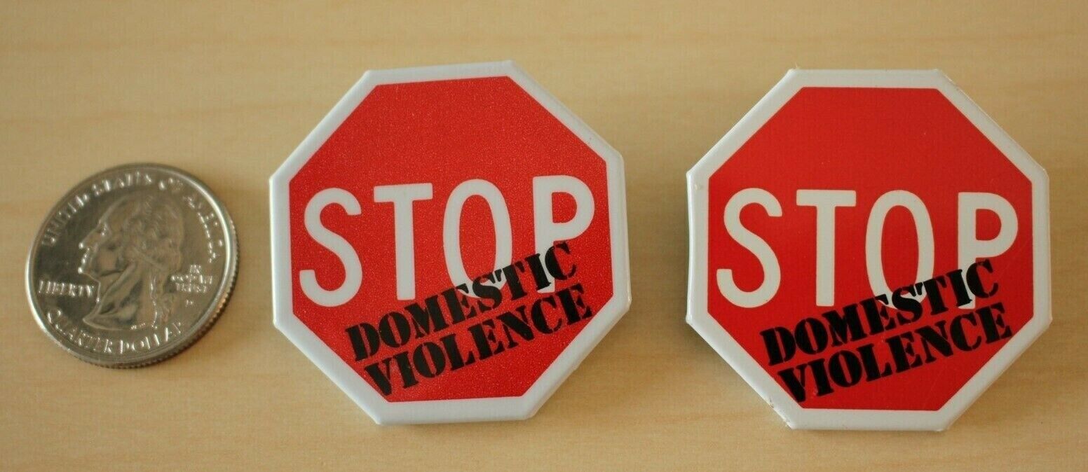Lot of 2 Stop Domestic Violence Anti Abuse Pinbacks Buttons #31356