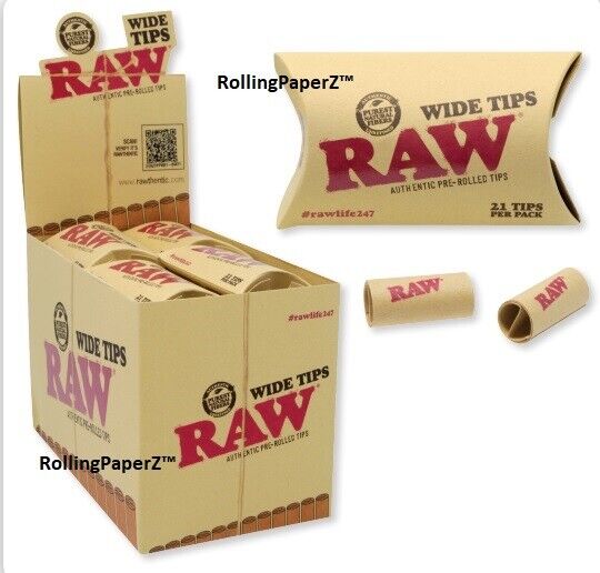 FULL BOX RAW PRE ROLLED - WIDE - ROLLING TIPS 20 PACKS/ 21 count each/ SIZE: 8MM