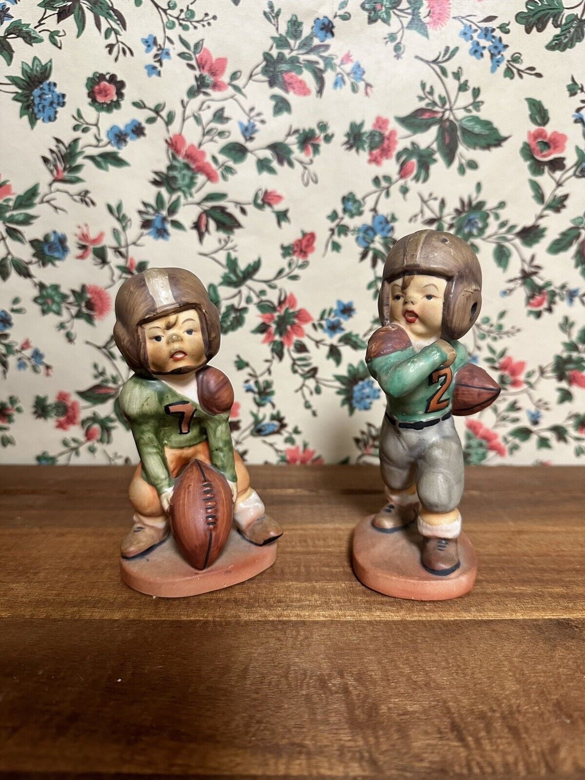 Vintage Made In Japan Ceramic Football Players Figurines Set Of 2 Boys, Maruri