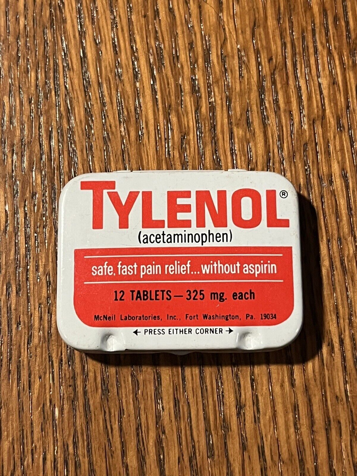 Tylenol aspirin sized pocket tin circa 1971 vintage medicine tin