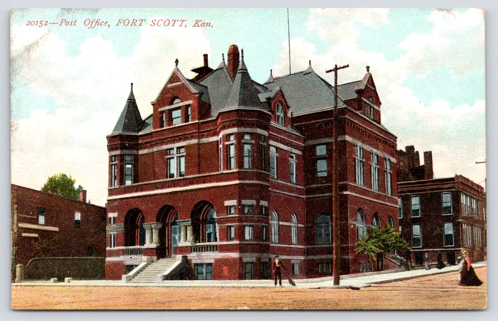 Postcard Fort Scott Kansas Post Office People