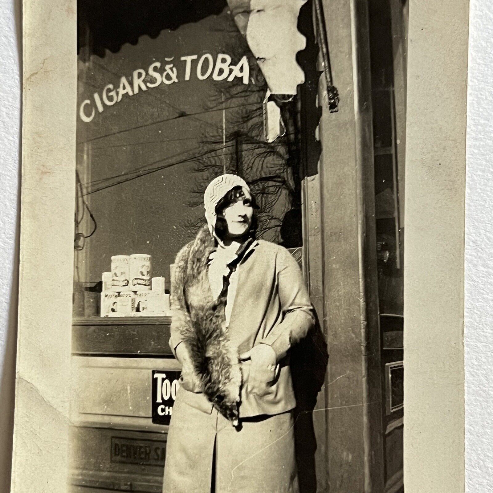 Antique Snapshot Photograph Beautiful Young Women Flapper Cigar Tobacco Store