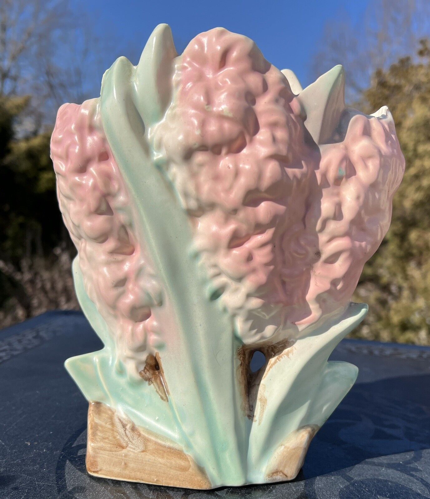 Vtg McCoy Art Pottery Figural Pink Hyacinth Flower 8\