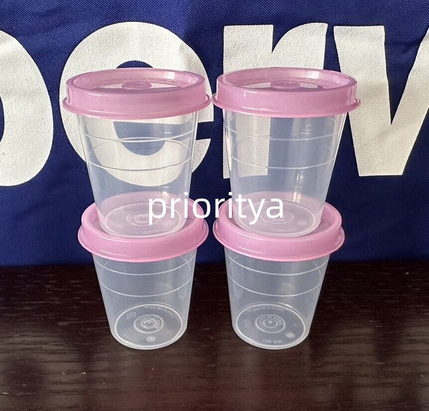 Tupperware Tupper Mini Midgets Container 2oz Set of 4 Sheer Pink Seal New