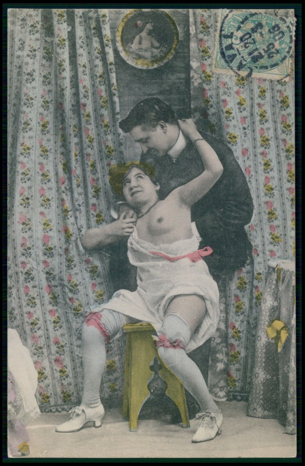 Prostitute nude woman at brothel original old 1900s French postcard lot set of 6