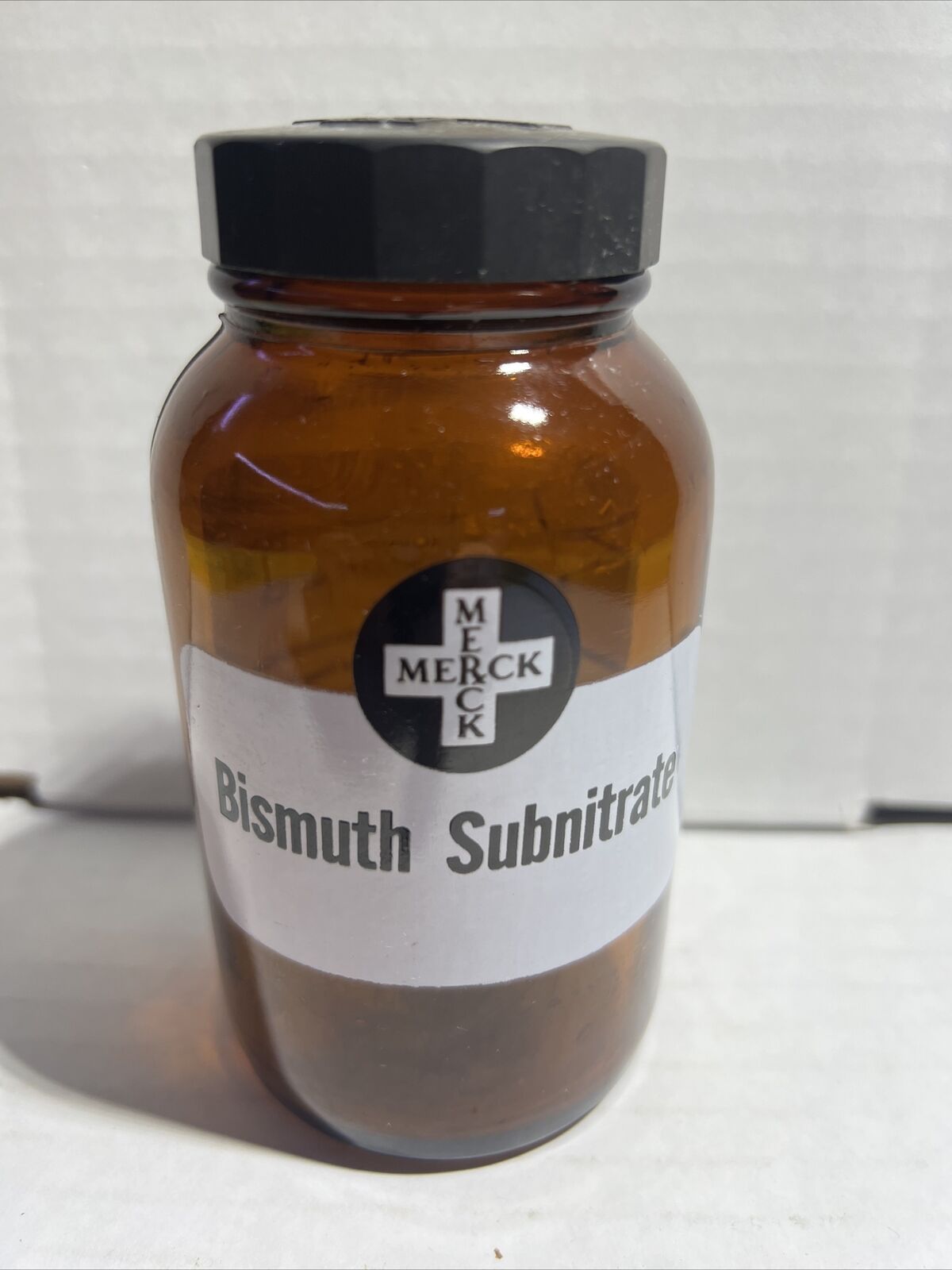 Vintage Merck & Co Bismuth Subnitrate Amber Maryland Glass Pharmaceutical Bottle
