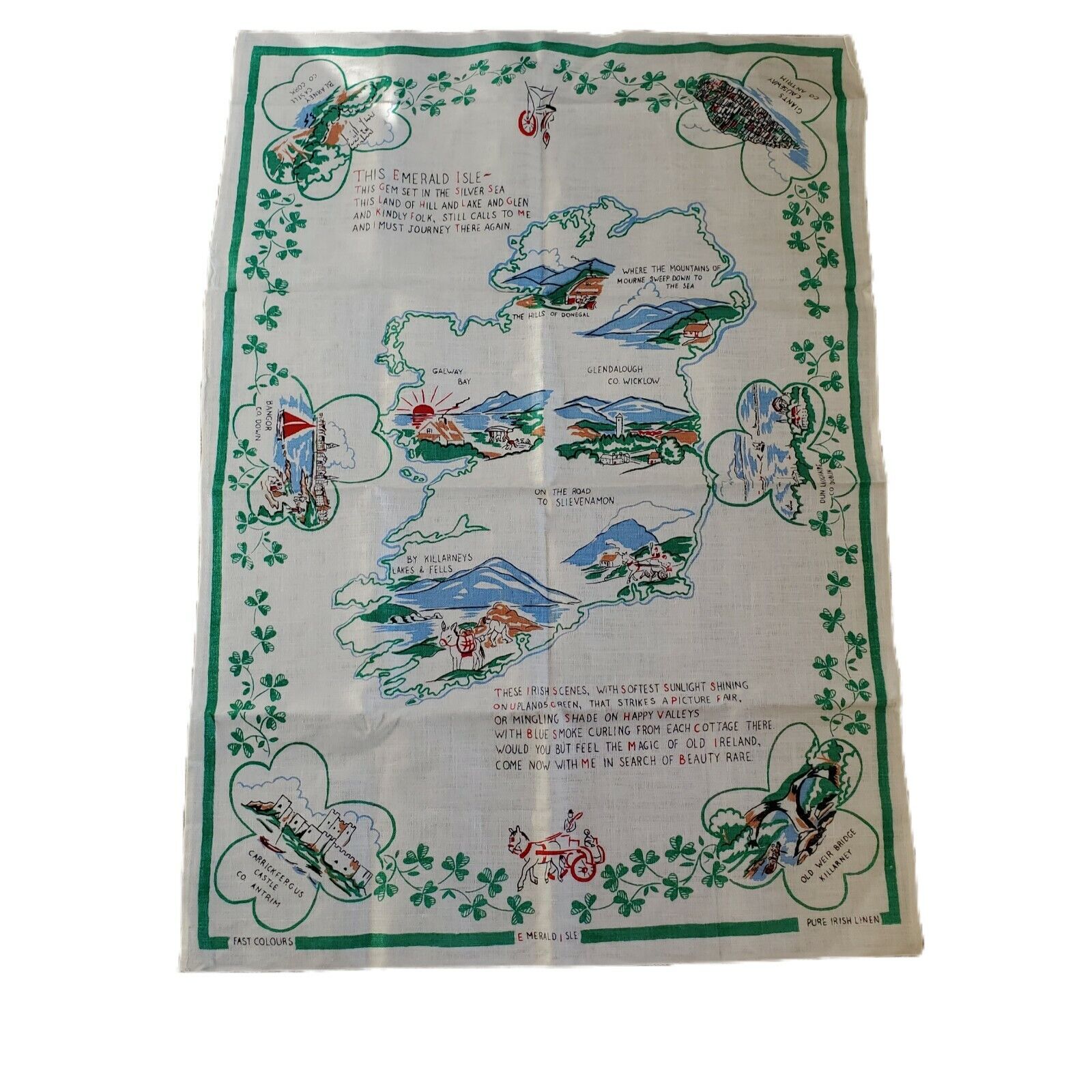 Ireland Irish Emerald Isle Decor Tea Towel Irish Linen Poem Sketches New Gift