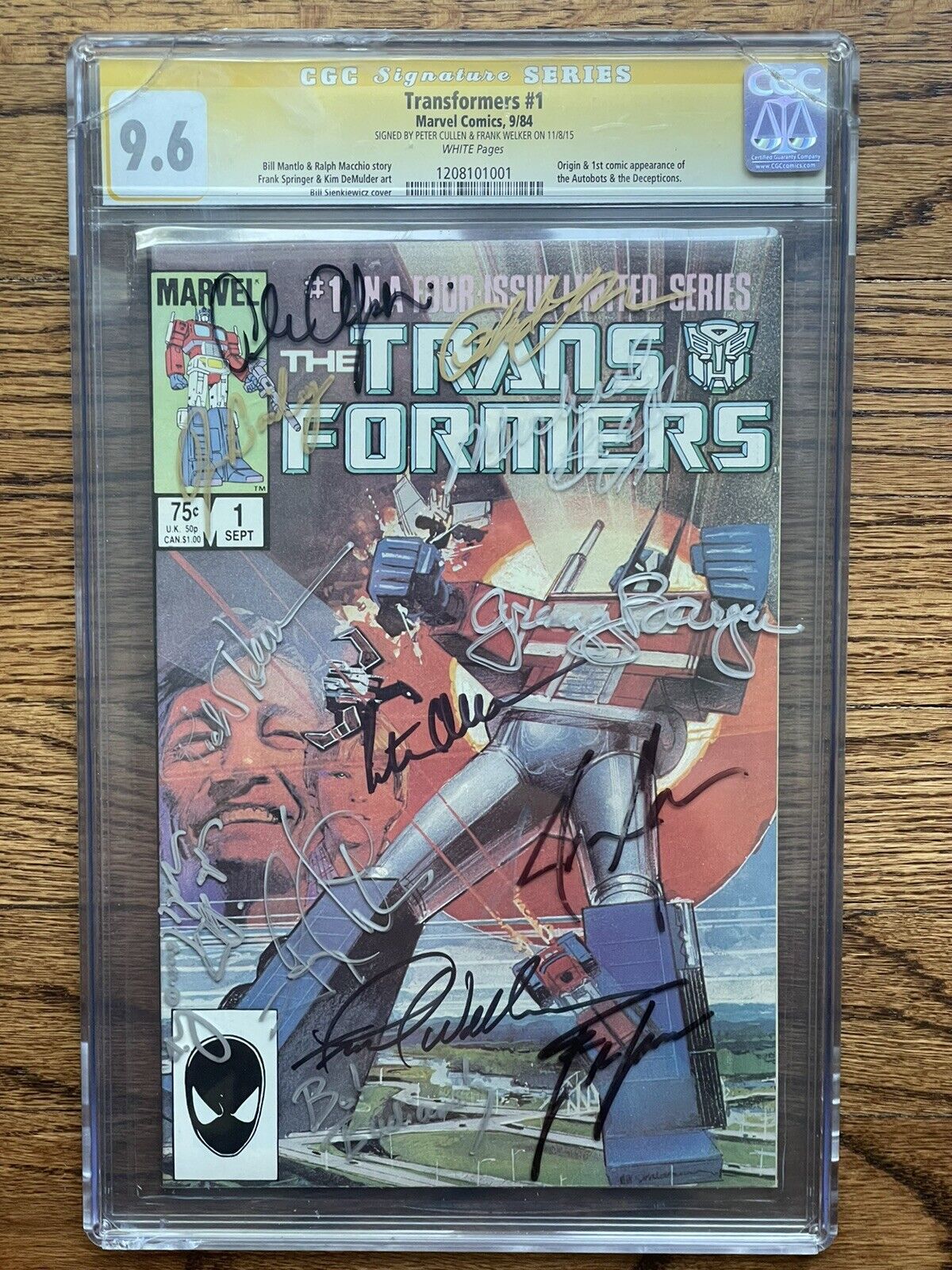 Transformers #1 1984 SS CGC 9.6 WP Peter Cullen Frank Welker 13x Signed *Cracked