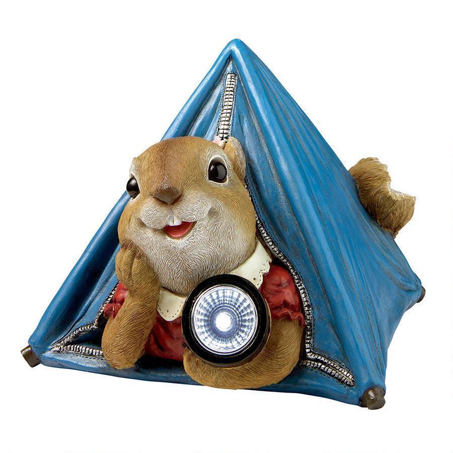 Let's Go Camping Pitched Tent Squirrel with Flashlight Wildlife Animal Sculpture