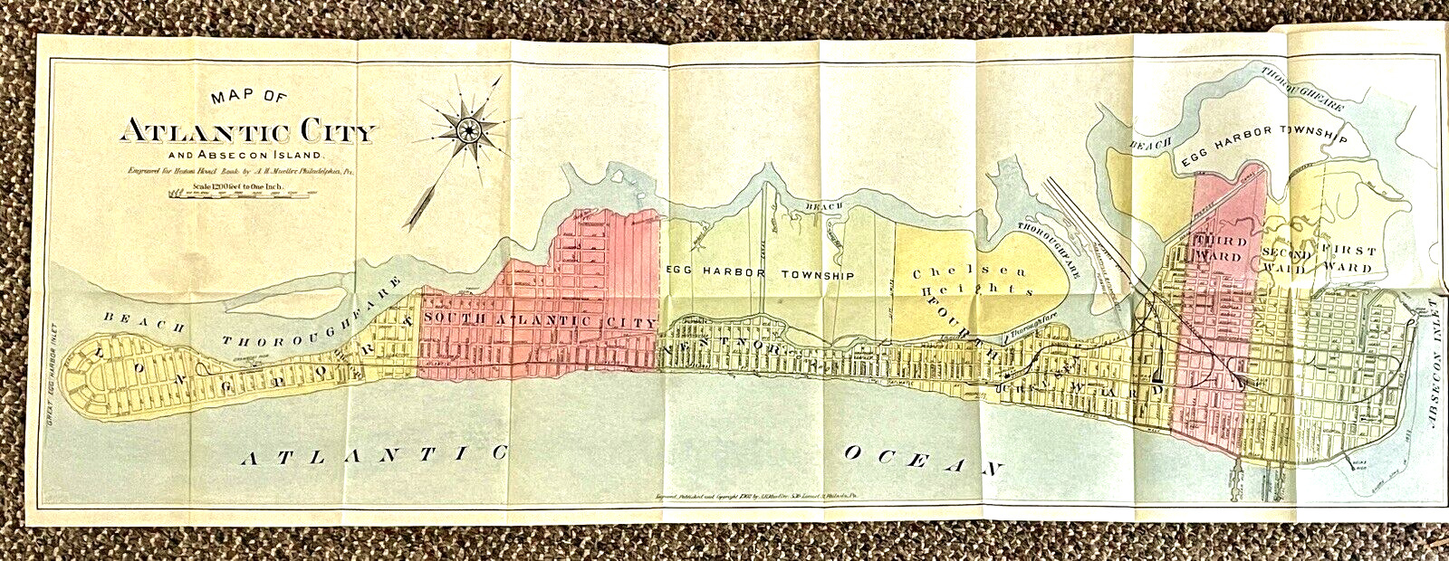 1902 VINTAGE ATLANTIC CITY NJ HAND BOOK HISTORY PHOTOS PEOPLE FOLD-OUT COLOR MAP