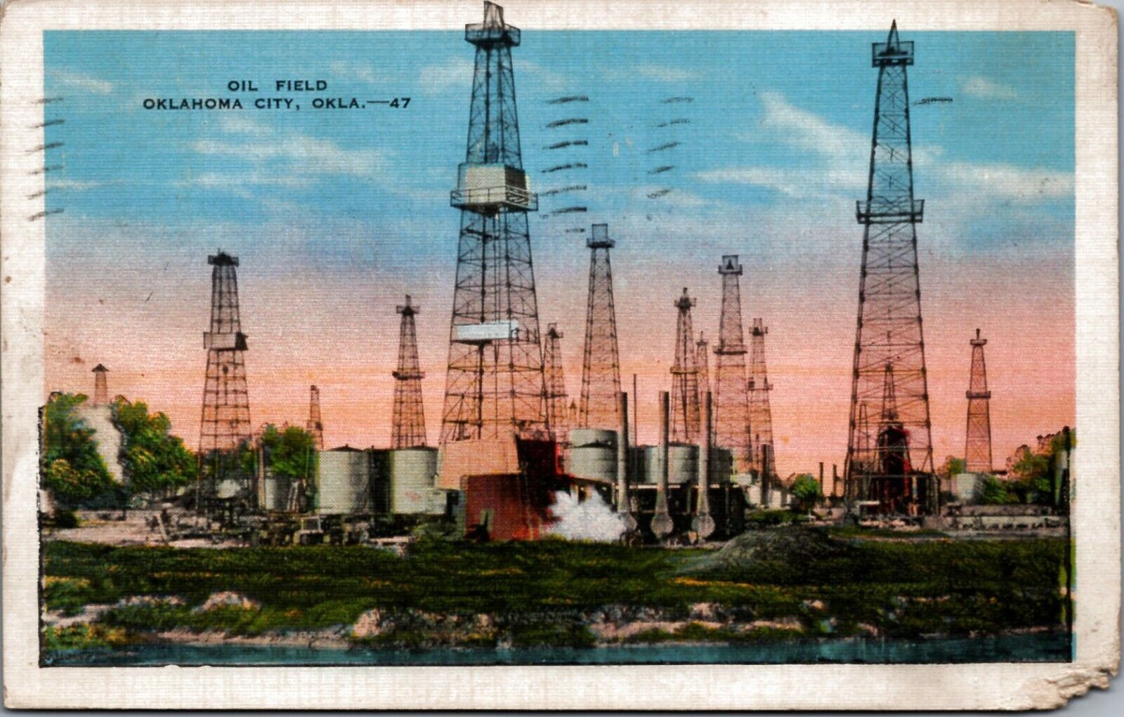 Postcard Vintage Postmarked Oklahoma City Oil Field High Gravity Fossil Fuel