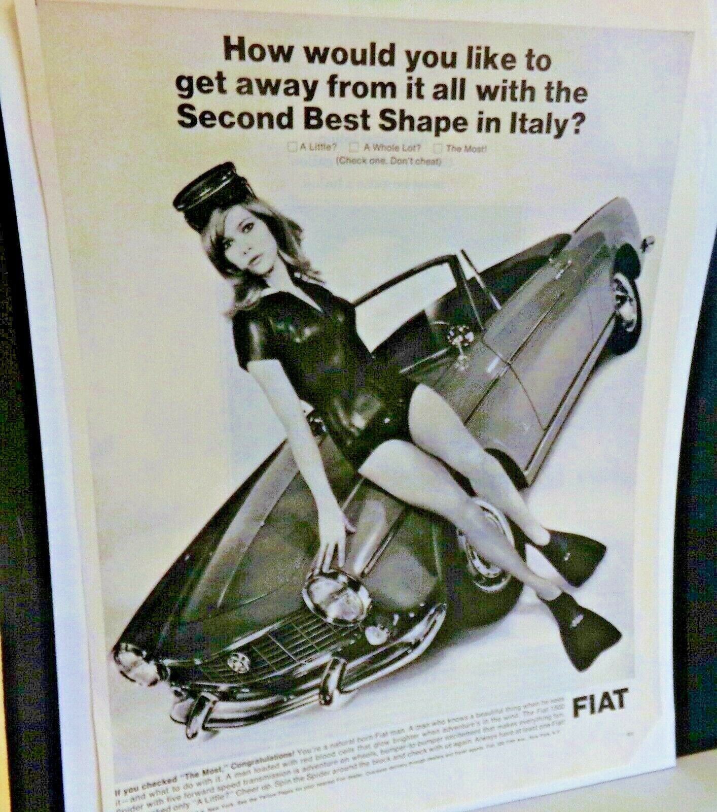 Collectible 1965 Fiat 1500 Spider by Pininfarina/FIAT Print Ad. SEXY SCUBA GIRL