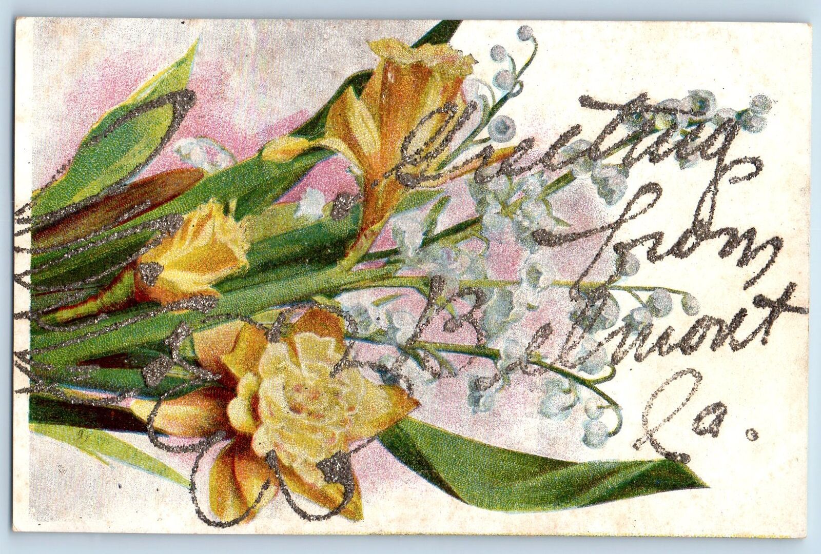 Belmont Iowa IA Postcard Greetings Embossed Flowers And Leaves c1910\'s Antique