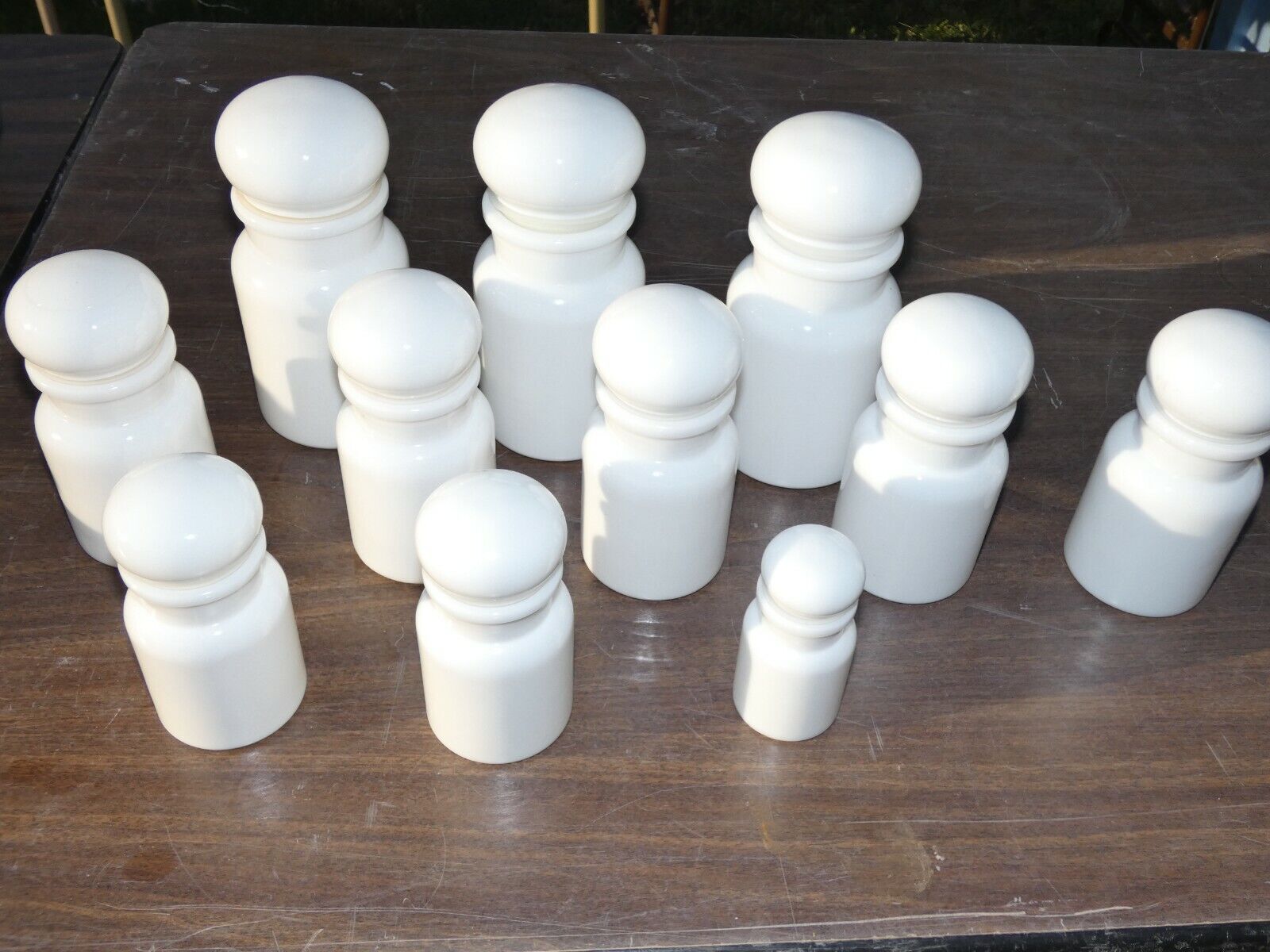 Set of 11 Jars in4 sizes Vintage White Milk Glass Apothecary Jar Belgian Belgium