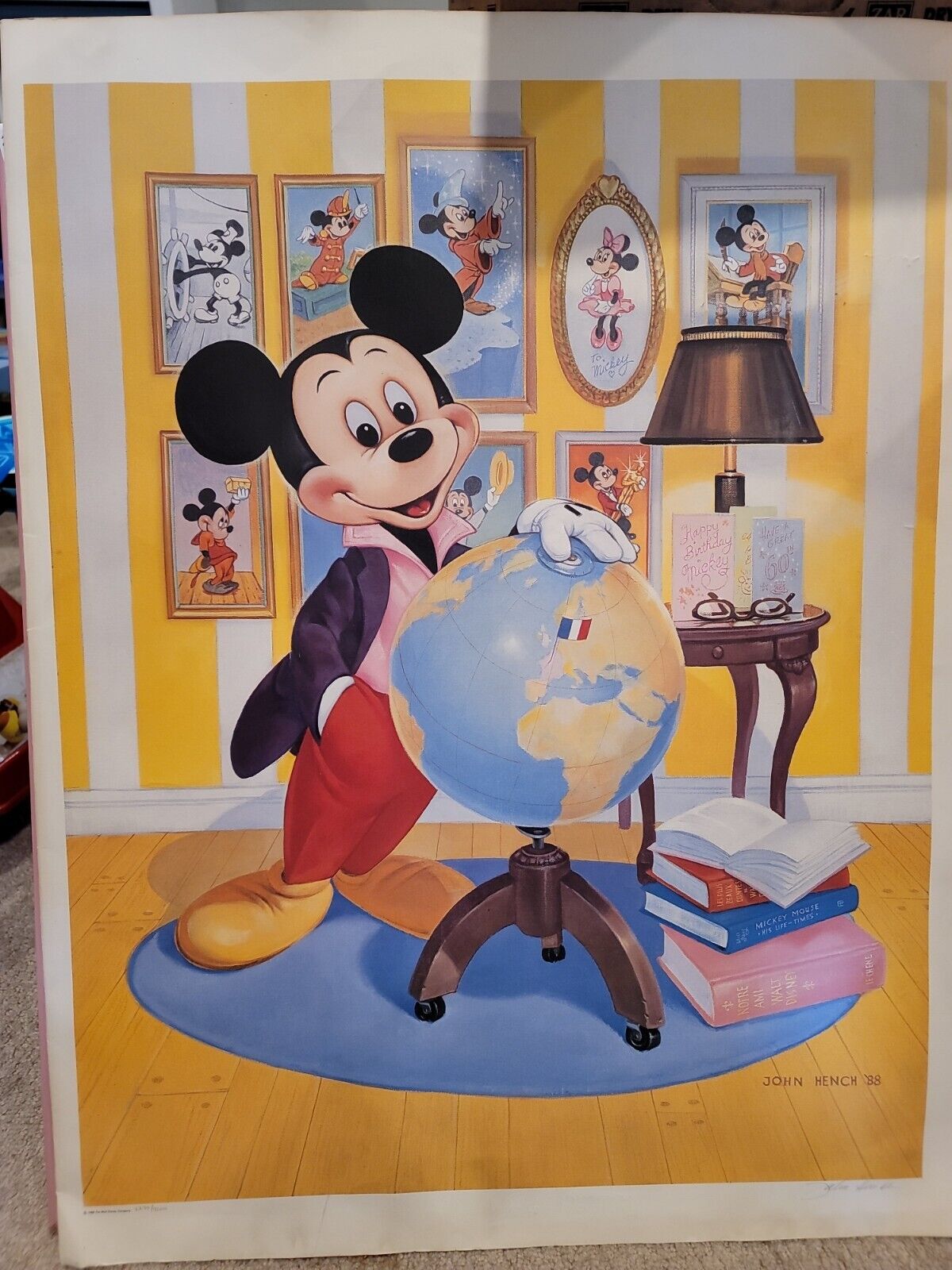 VTG 1988 Mickey Mouse 60th Anniversary Portrait Poster Signed John Hench 24x31