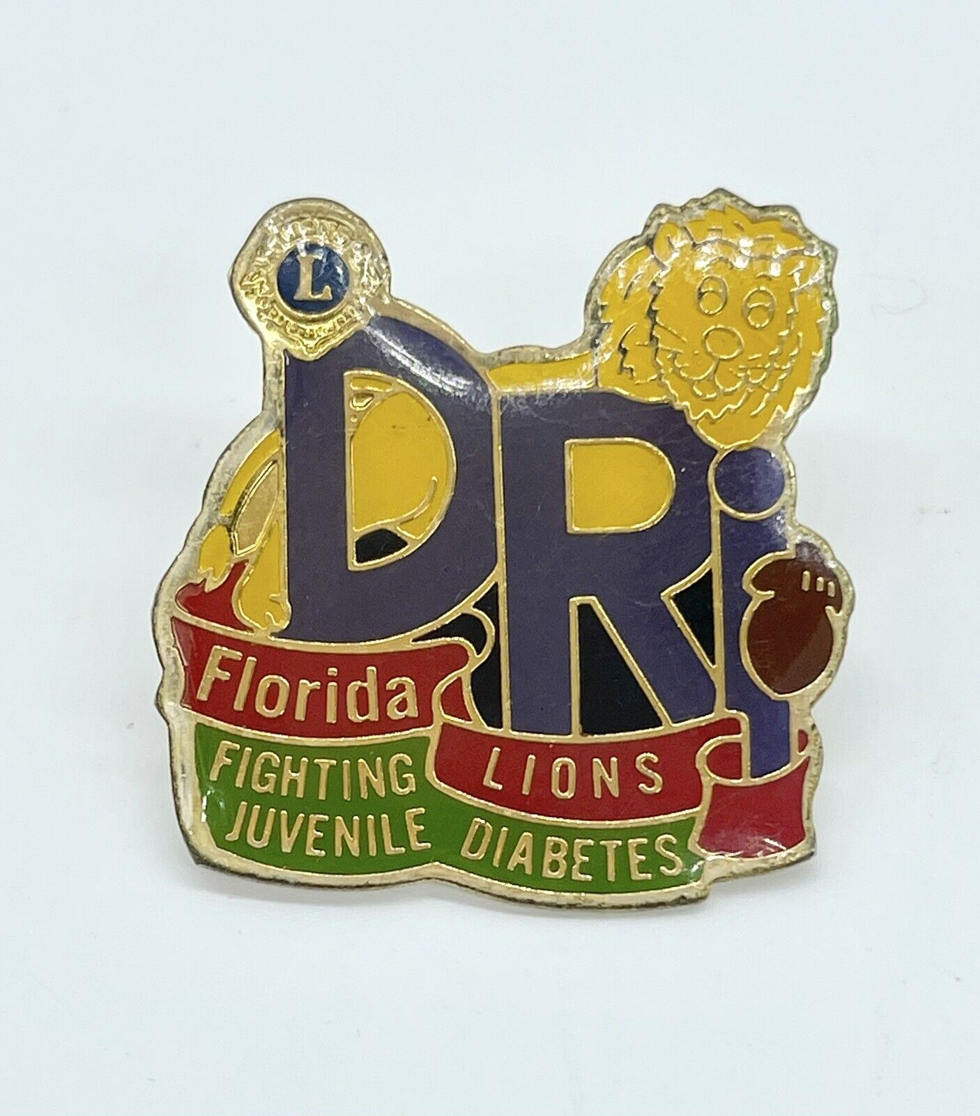 Lions Club ~ Florida Lions DRI Fighting Juvenile Diabetes 1.25” Lapel Hat Pin