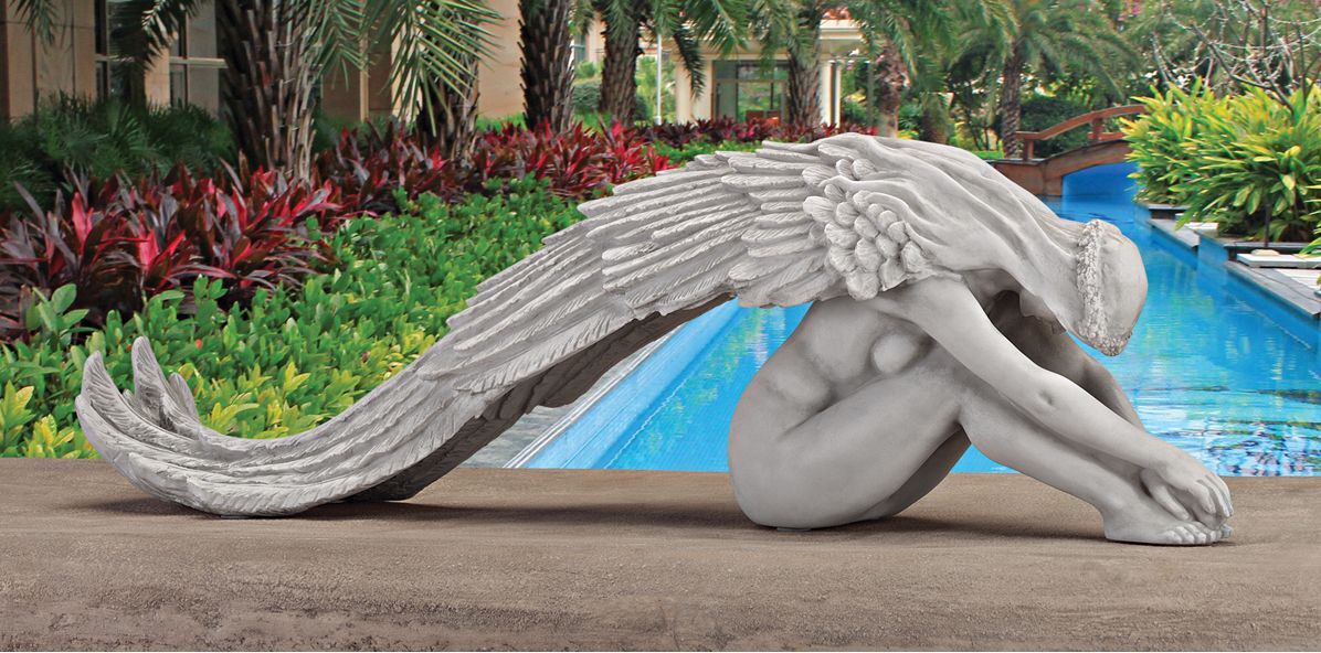 Protective Heavenly Wings Free From Harm Flowing Artistic Angel Sculpture Statue