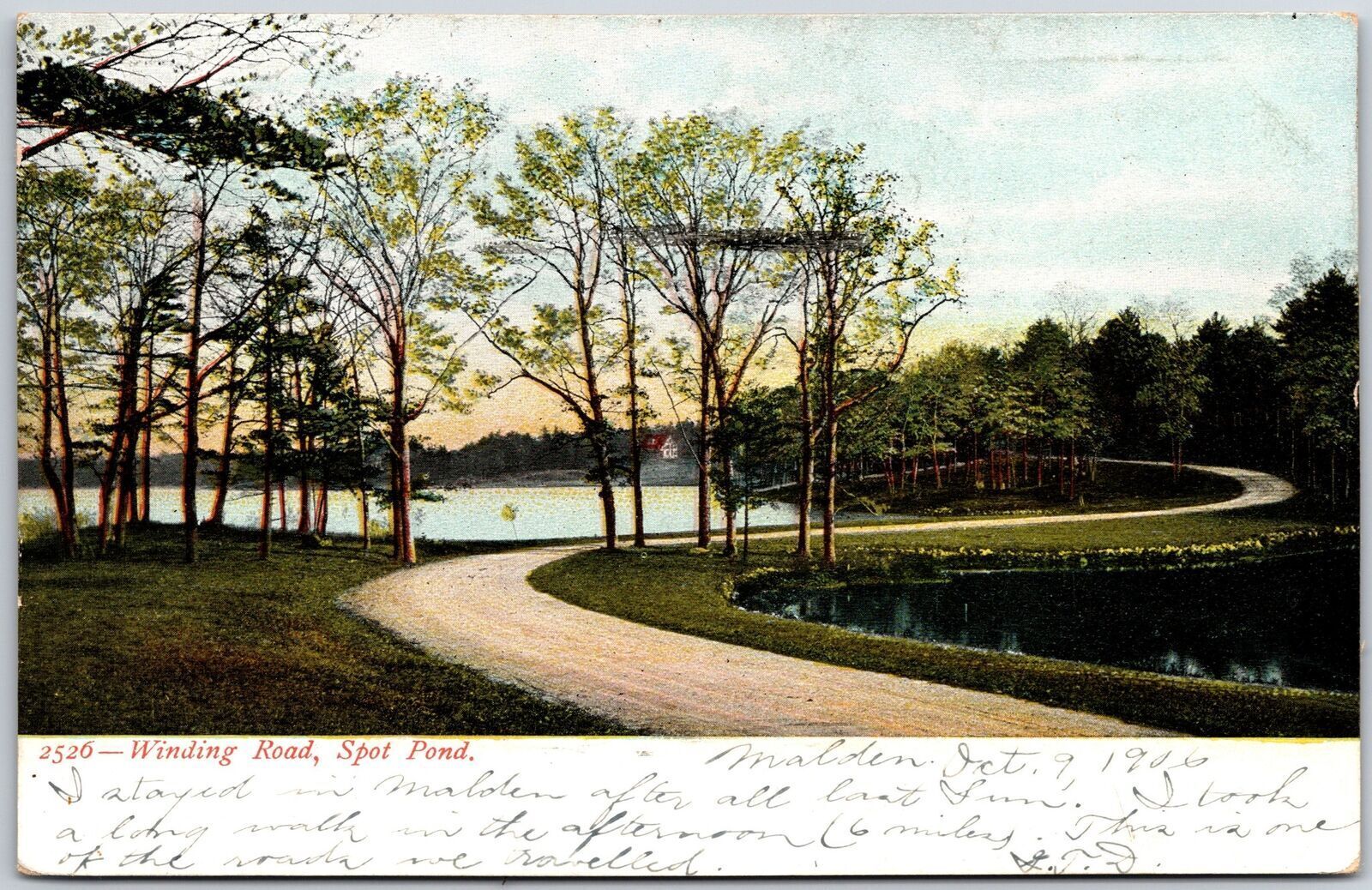 1906 Winding Road Spot Pond Middlesex Country Massachusetts MA Posted Postcard