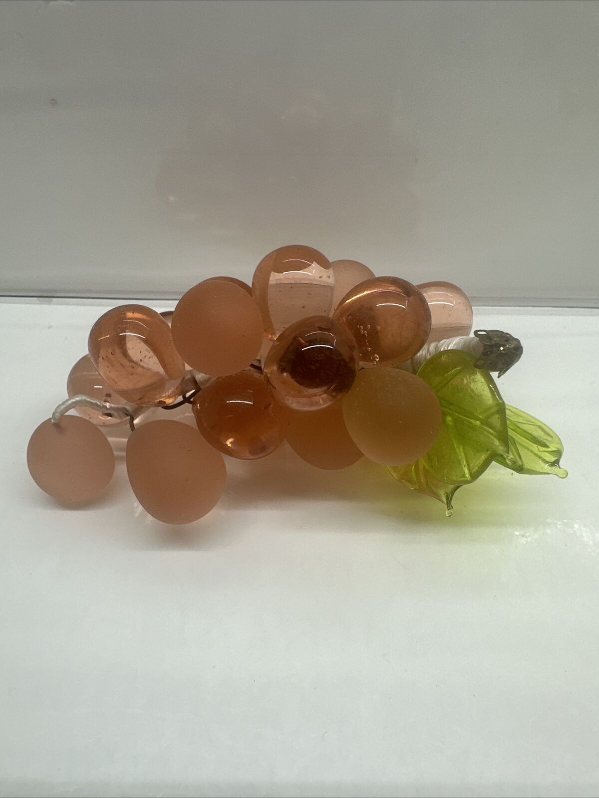 Vintage MCM Hand Blown Glass Grape Cluster  Leaf, Wired 4””