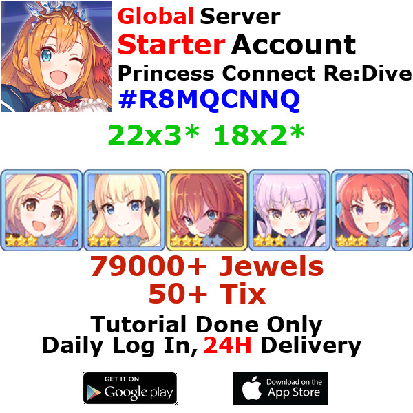 [EN] Priconne Princess Connect Re:Dive 22x3* Starter Account 50+Tix 79000+Jewe