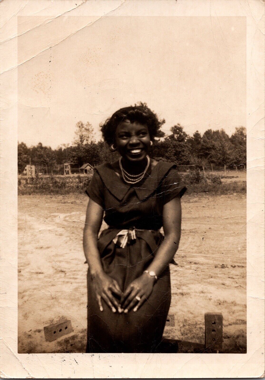 Vtg Found B&W Photo African American Woman 1950s Retro MCM Snapshot