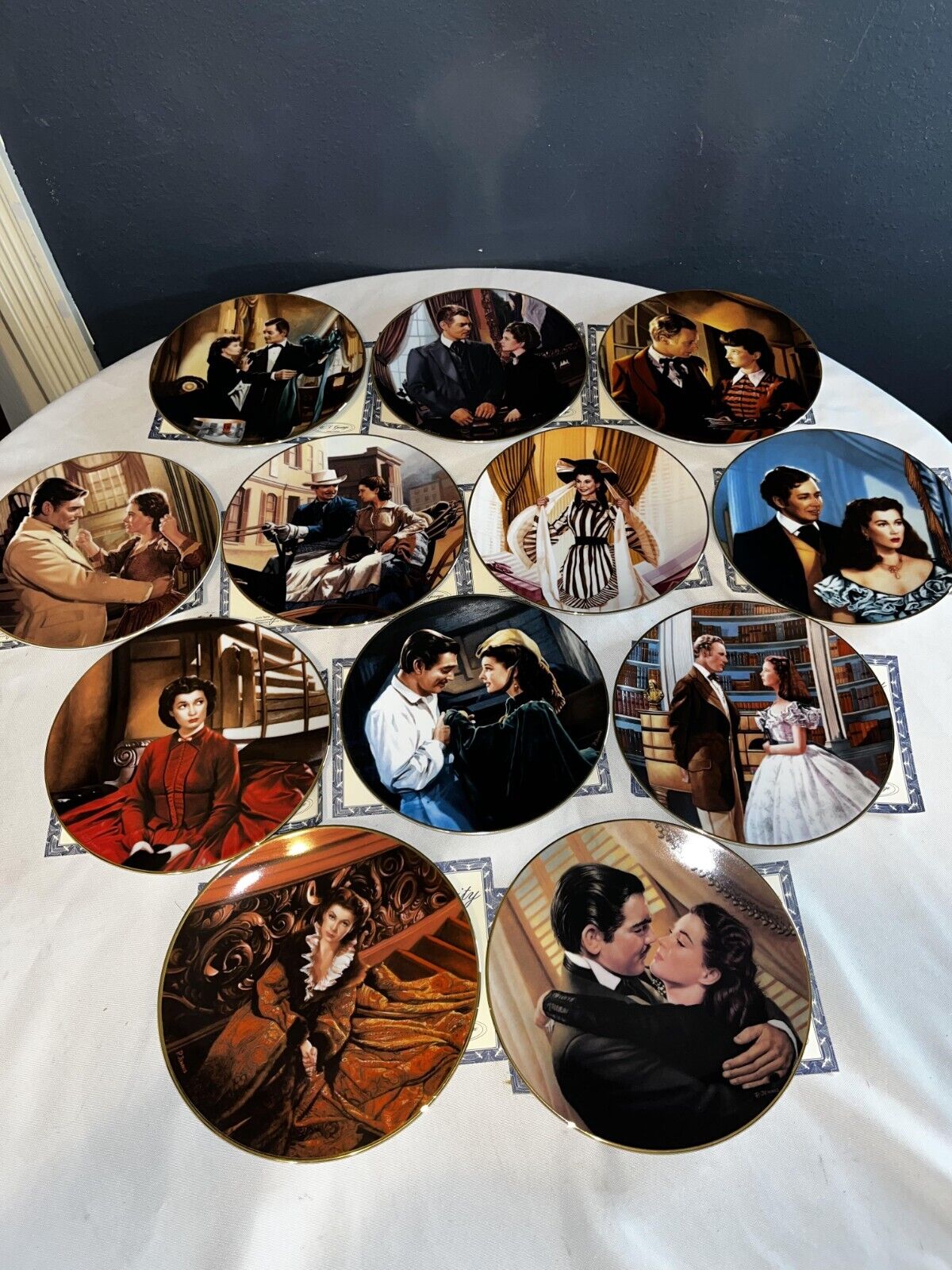 Vintage Gone With The Wind 8” Porcelain Plates Full Set Of 12 Golden Anniversary
