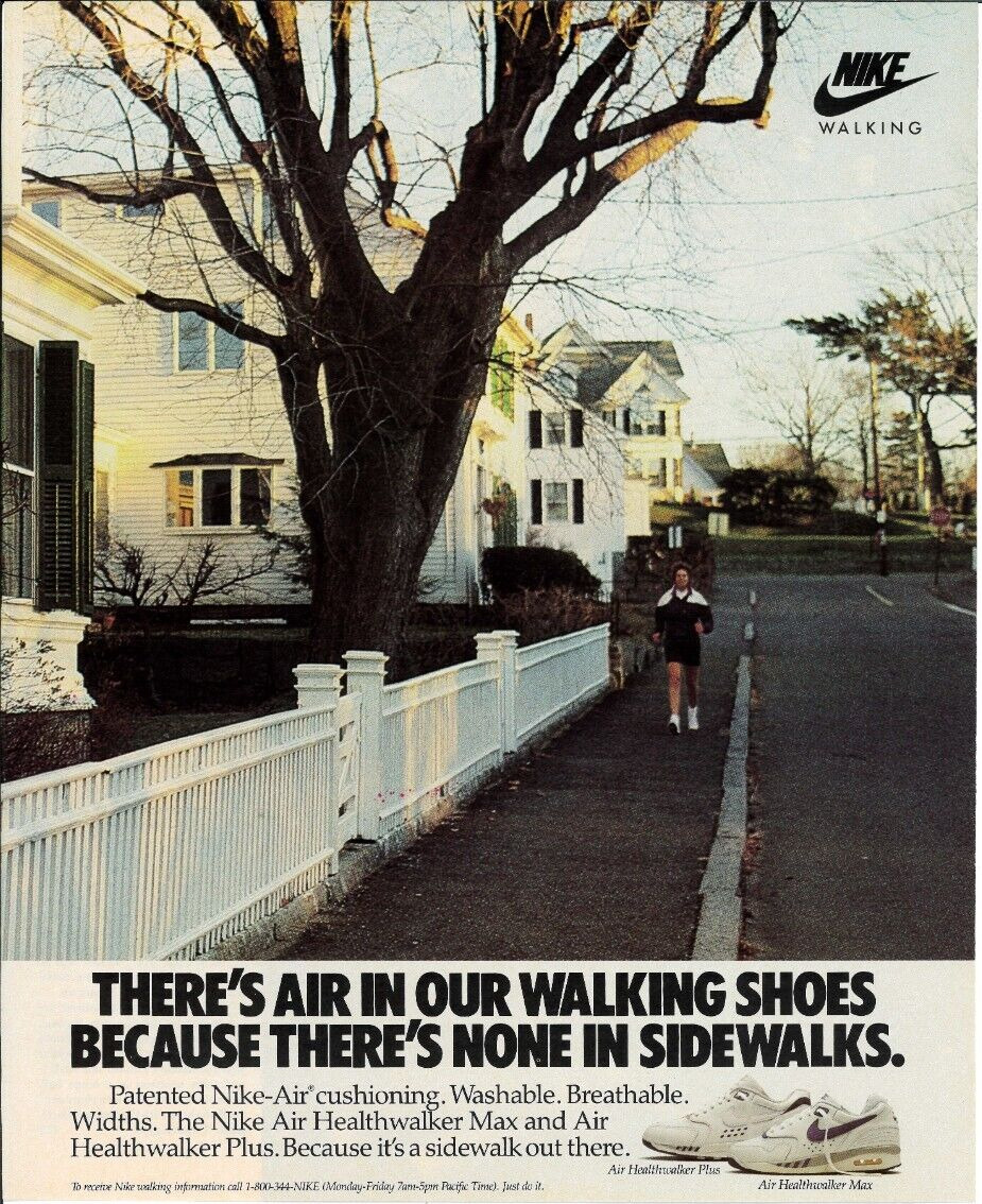 1989 NIKE Walking Tennis Athletic Shoes Swoosh  Vintage Magazine Print Ad
