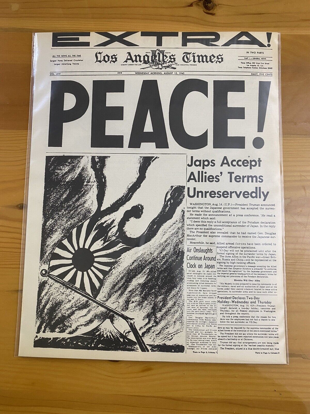 VINTAGE NEWSPAPER HEADLINE~WORLD WAR 2 PEACE Japan Army Surrender WWII OVER 1945