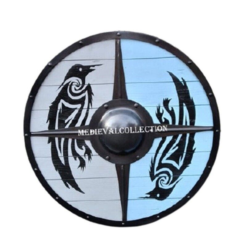 Medieval New Wooden Valhalla Raven Shield ~ Viking LARP Reproduction Shield ~ Ba