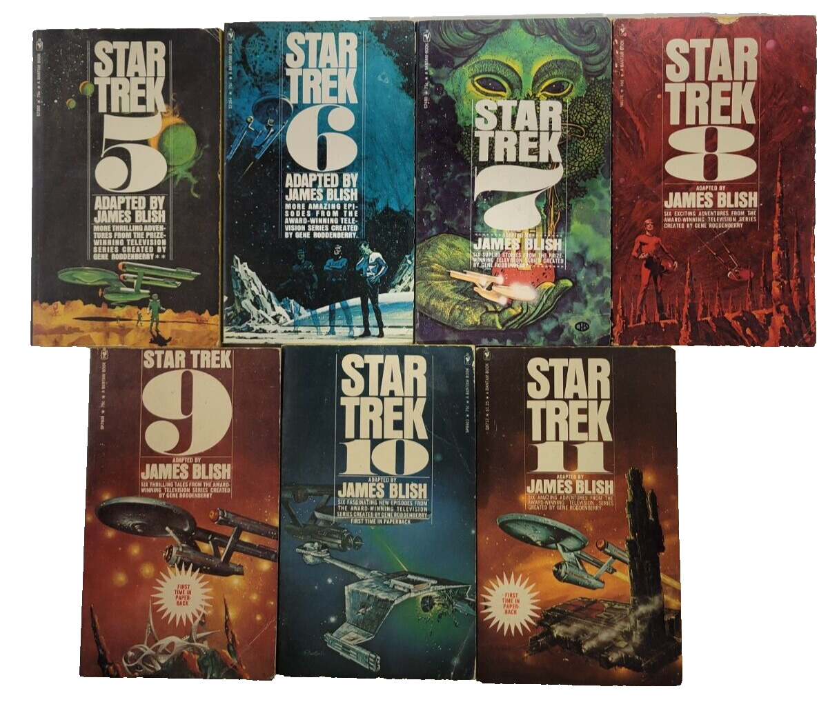 LOT OF 7- STAR TREK 5 6 7 8 9 10 11 Sci-fi Paperback Book Adapted by James Blish