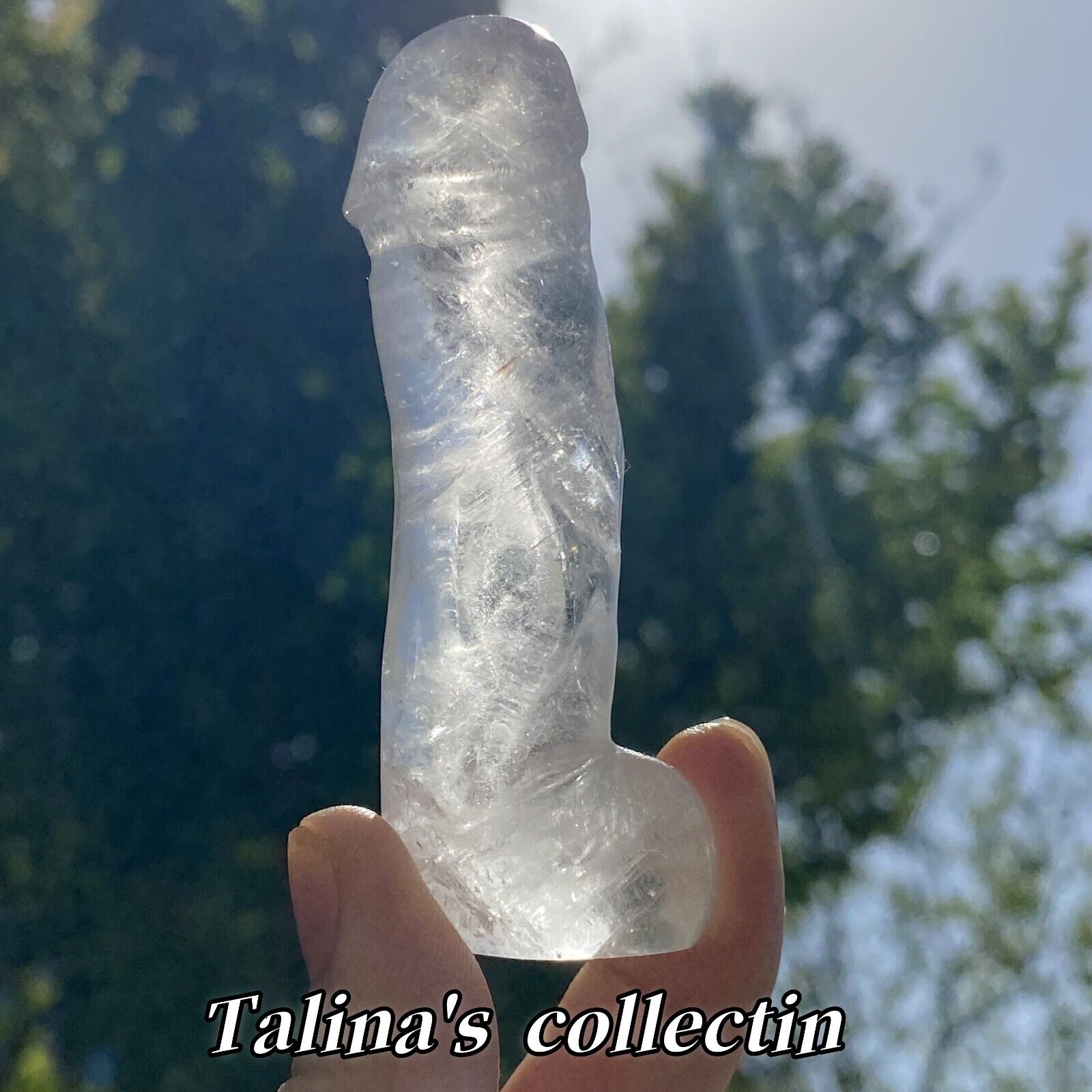 Natural Penis clear Quartz Crystal Hand Carved Dick Testicle reiki Healing 1pc