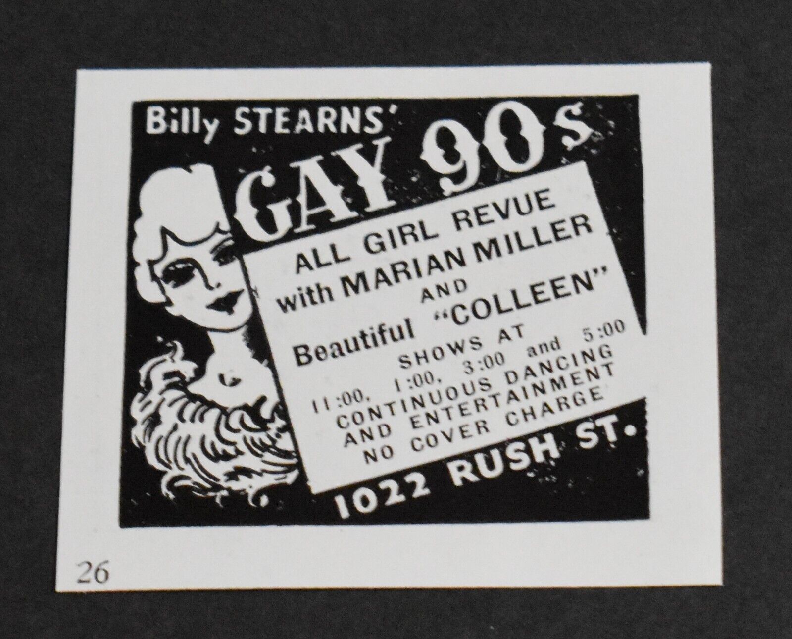 1937 Print Ad Chicago Billy Stearns\' Gay 90\'s Club Marian Miller Girl Revue art