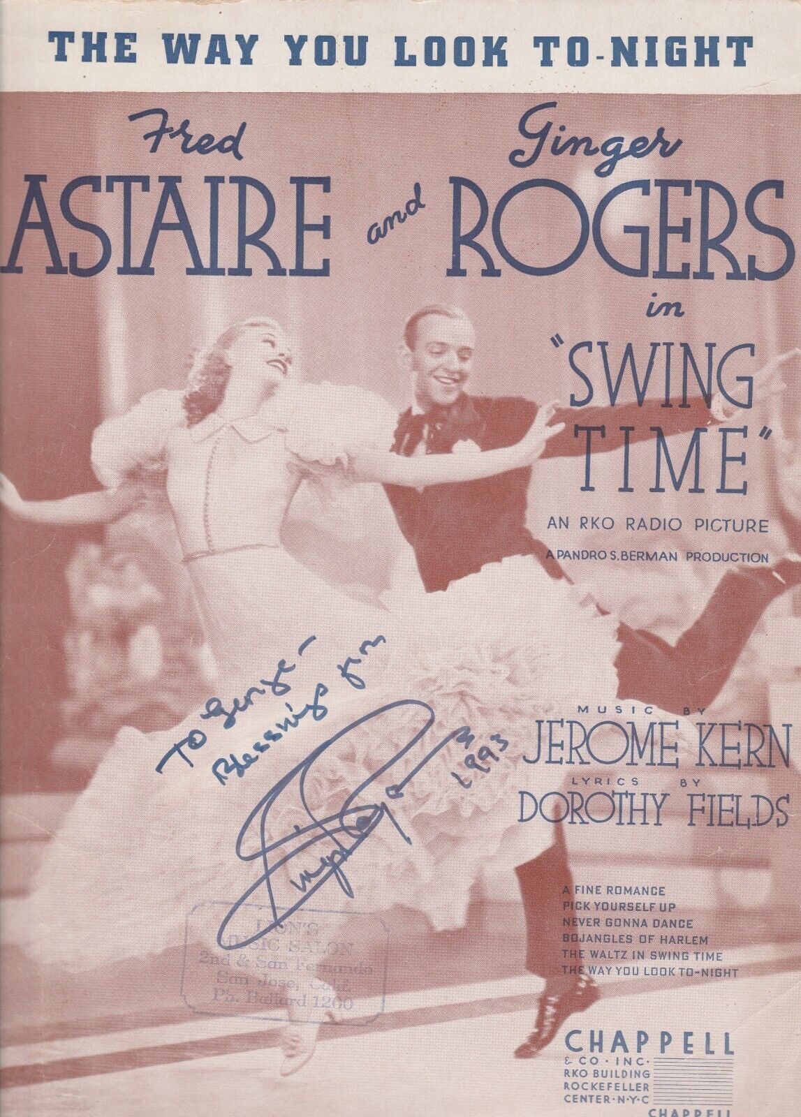 Ginger Rogers Dedicated  CERTIFIED Signed autographed sheet music  + COA