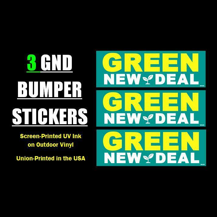 [3-Pack] GREEN NEW DEAL Vinyl Bumper Stickers ( Earth Planet Climate Crisis )