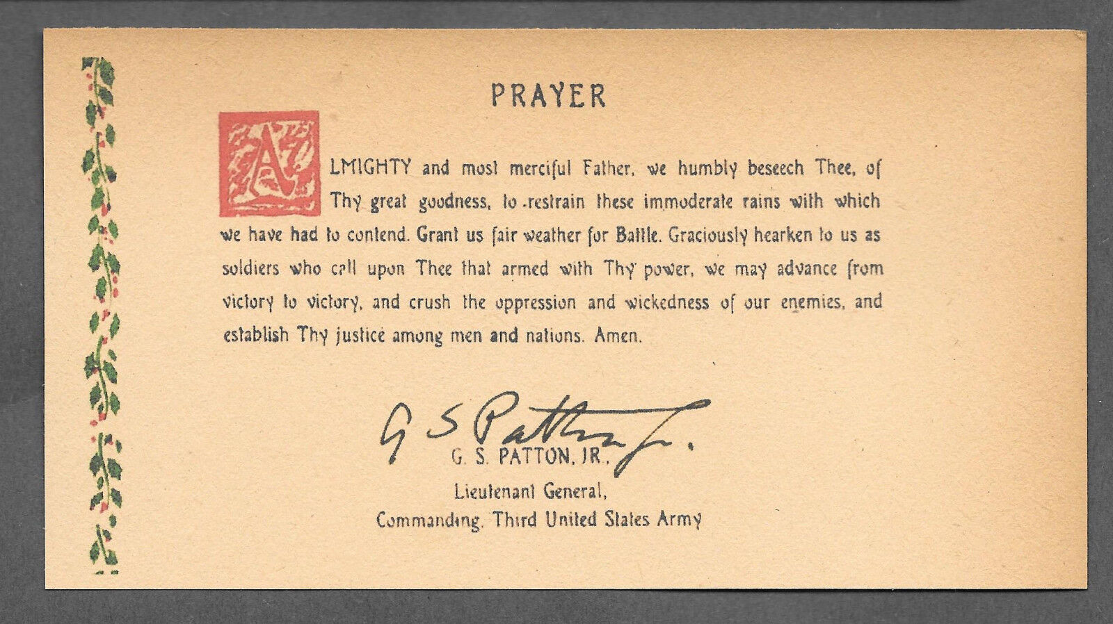George S Patton Signature & Weather Prayer Reprint Original Period Paper *079