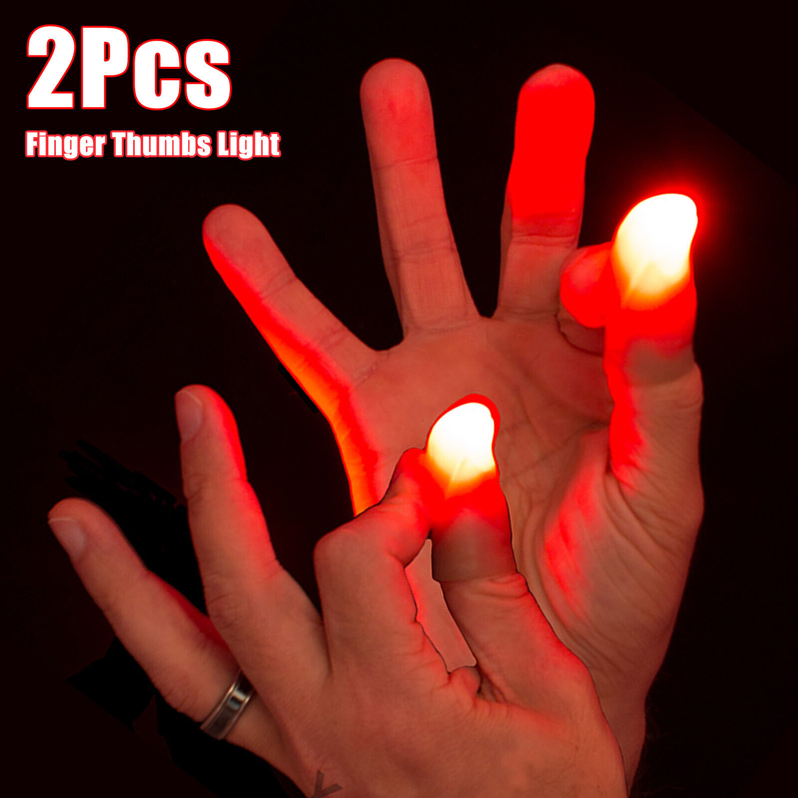 1 Pair Finger Thumbs Light LED Party Bar Lamp Magic Show Prank Trick Red Color