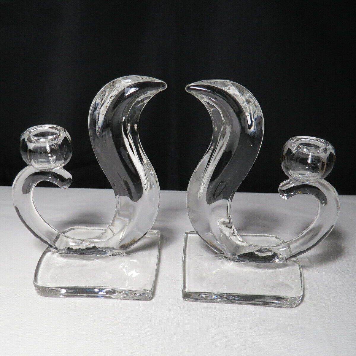 Vintage Crystal Glass Candle Holders S Shaped Pair