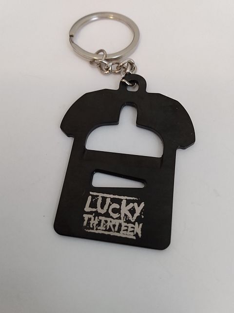 black lucky thirteen t shirt bottle opener keychain keyring