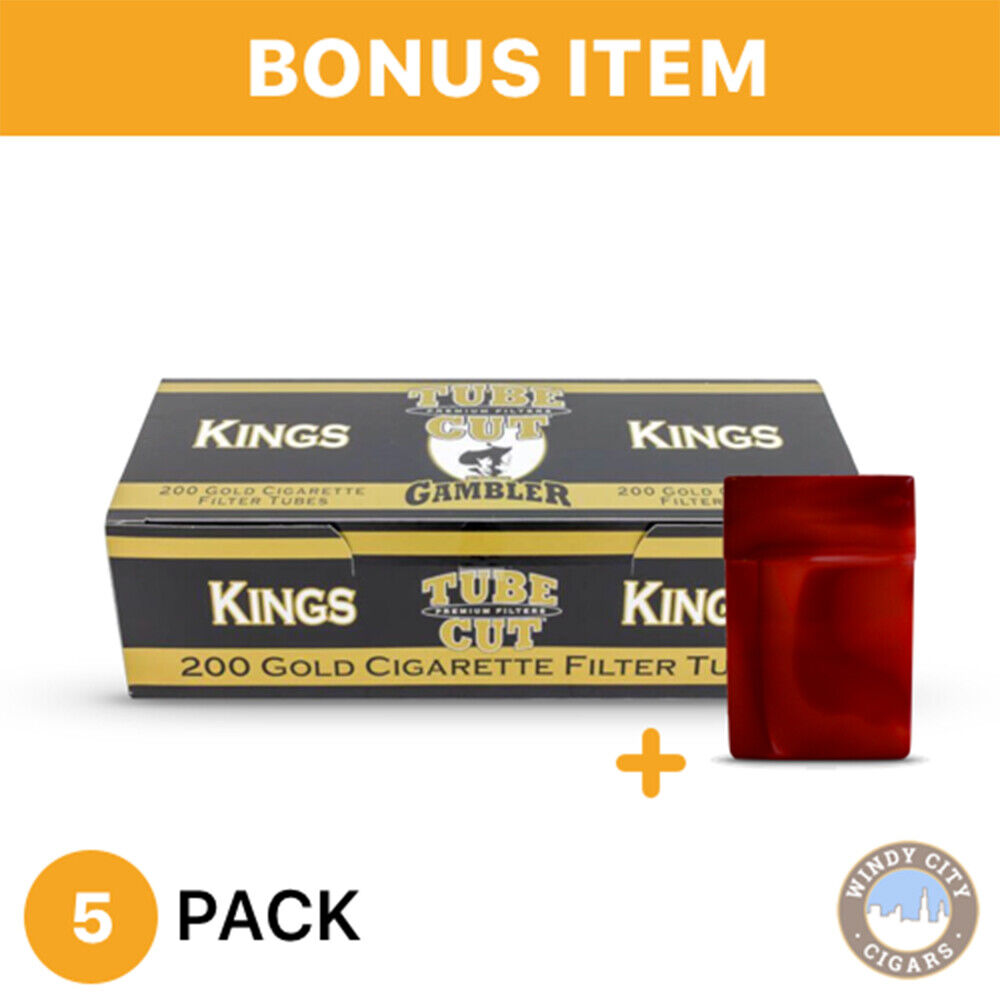 Gambler Light Flavor Cigarette Tube Cut King Size Gold - 5 Boxes & Bonus Case