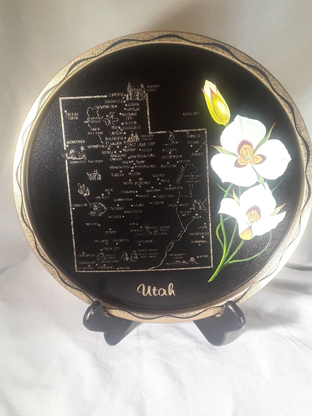 Vintage Nashco \'UTAH\' Hand Painted Tin Platter Plate Souvenir Wall Decor [29]