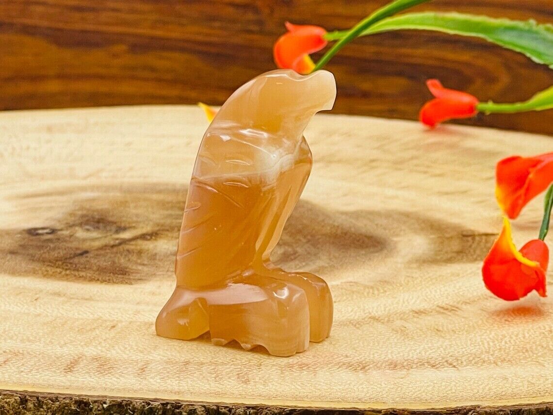 Honey Caramel Calcite Eagle Figurine, Crystal Animal Carving, Standing Statuette