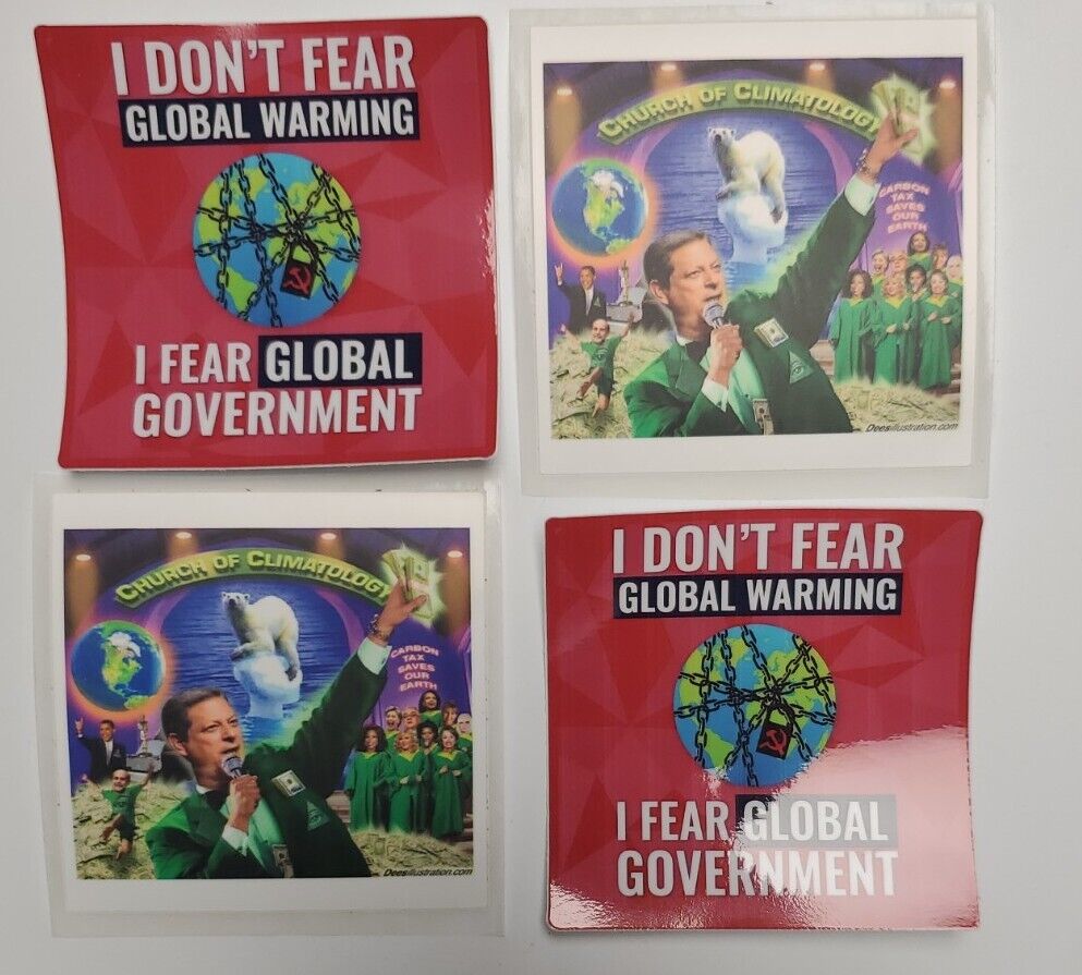 GLOBAL WARMING HOAX Church of Climatology STICKERS 4 PACK lot 