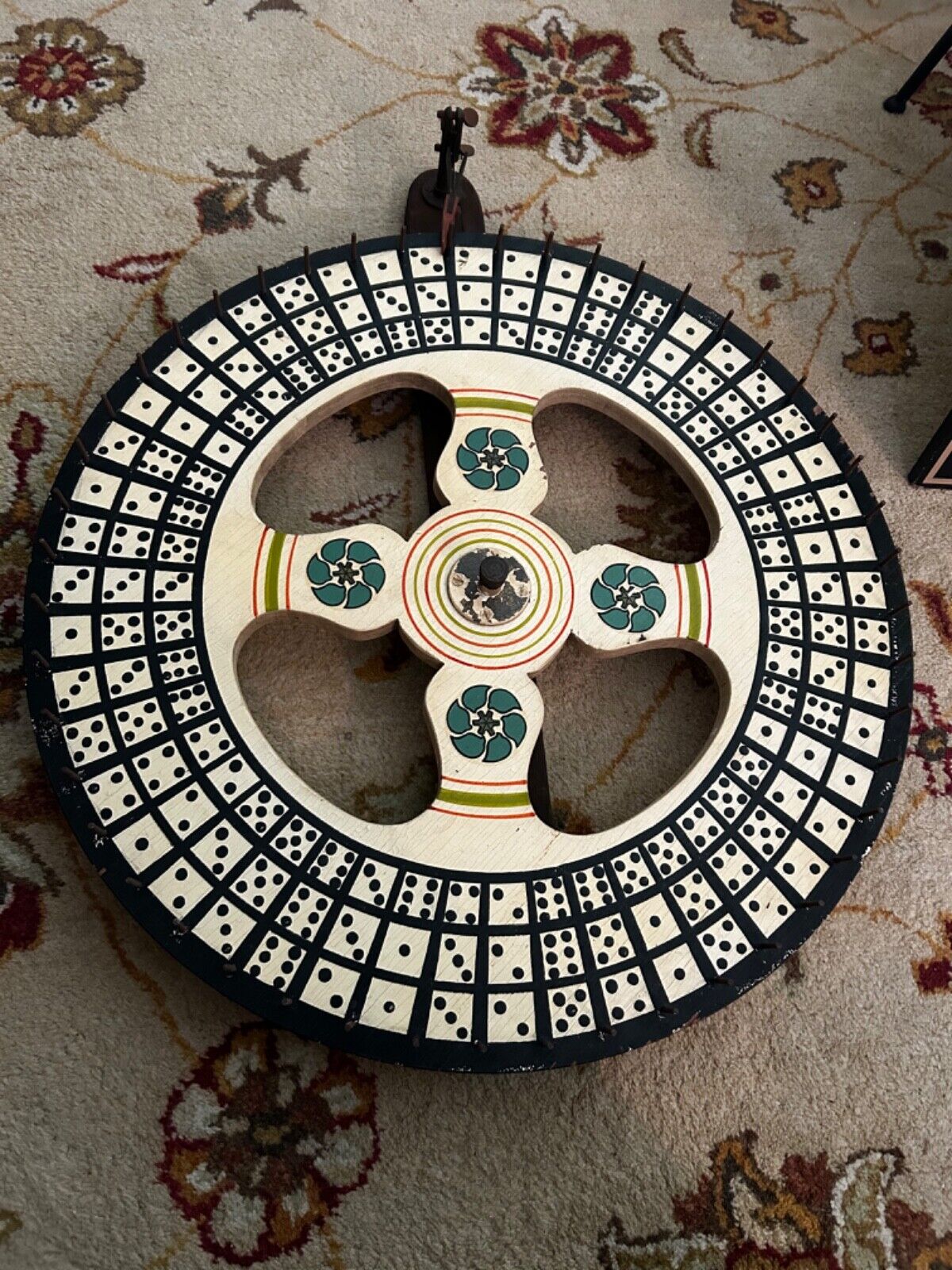 Antique HAND PAINTED Early 1900s DOMINO GAMBLING WHEEL GREAT COLORS RARE