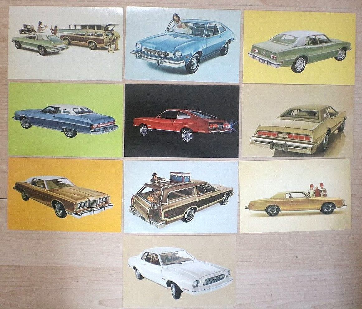 1974 ford gran torino pinto mustang 2 country squire maverick  postcards 10 incl