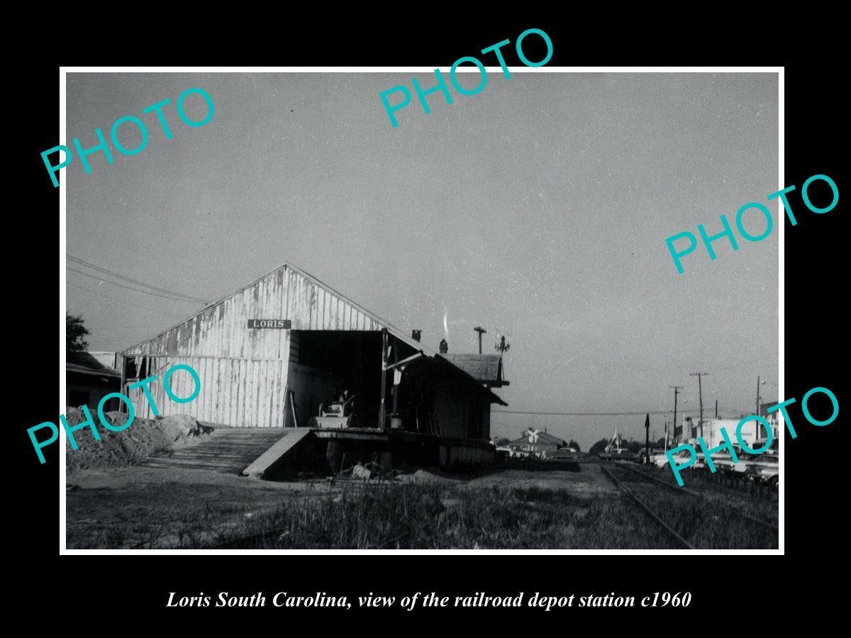 OLD POSTCARD SIZE PHOTO OF LORIS SOUTH CAROLINA THE RAILROAD DEPOT c1960