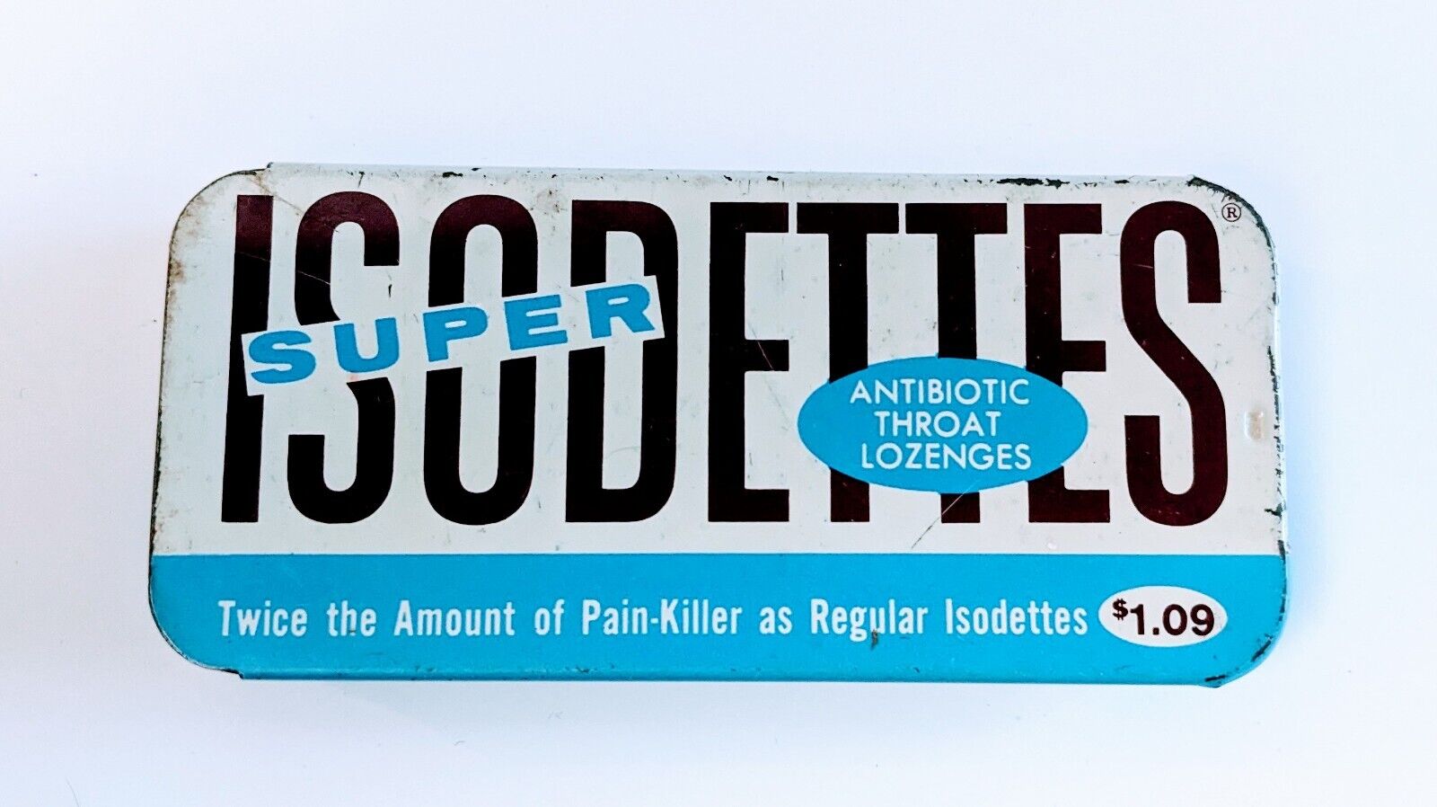 Vintage Super Isodettes Antibiotic Throat Lozenges Tin Pain Killer 