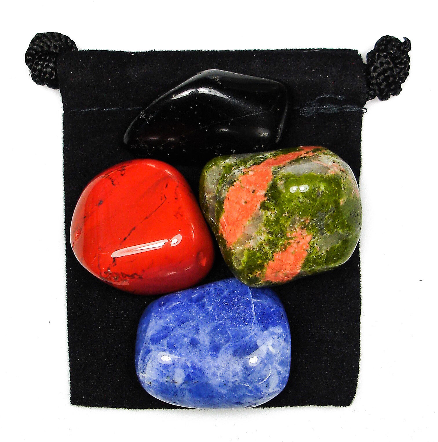 ELECTROMAGNETIC POLLUTION Tumbled Crystal Healing Set = 4 Stones + Pouch + Card