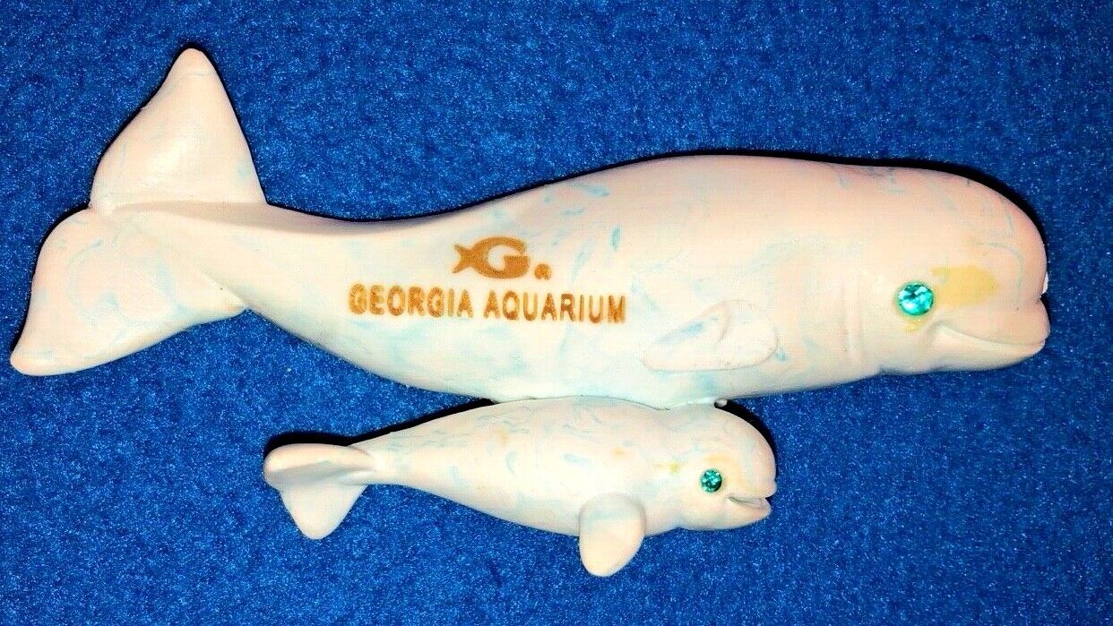 Georgia Aquarium Souvenir Magnet Beluga Whale and Pup Blue Green Swirls