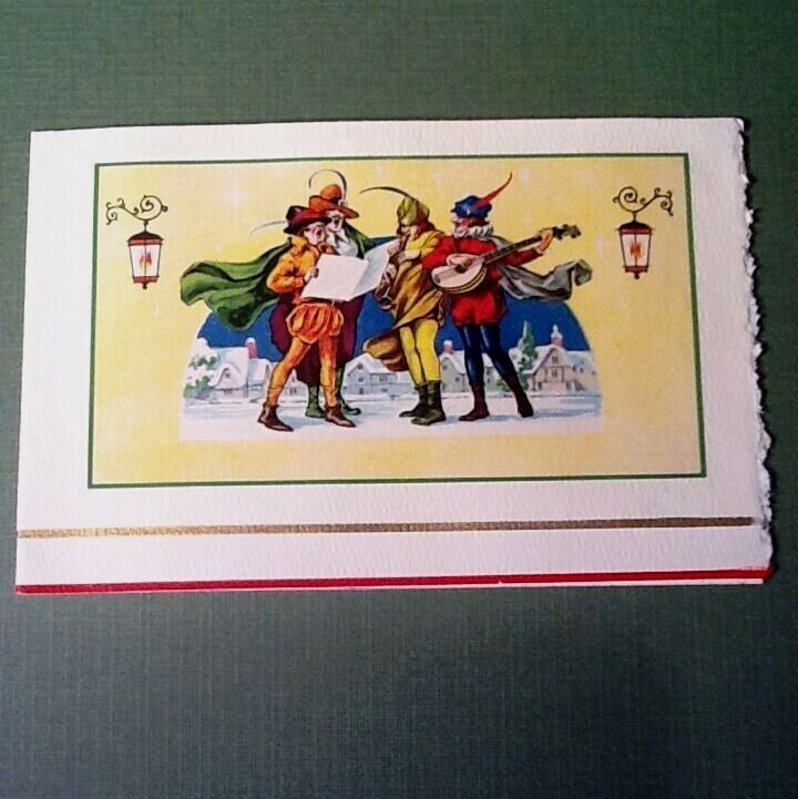 #C899- Vintage 1933 Xmas Greeting Card Fancy Court Jesters Singing Carols
